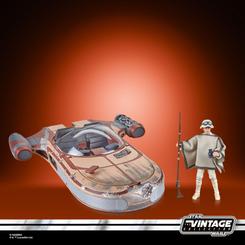 Arenas de Tatooine a escala de vitrina. El set Figura Luke Skywalker + Landspeeder Star Wars trae a casa la escena más icónica con una figura de 9,5 cm lista para posar en tus estantes y un vehículo con acabado clásico 