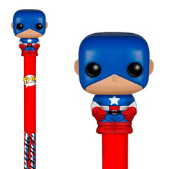 Divertido Bolígrafo Funko Pop del Capitán América basado en el comic de Marvel, este precioso bolígrafo tiene una miniatura de tu personaje favorito en la parte superior de un tamaño aproximado de 2 cm. 