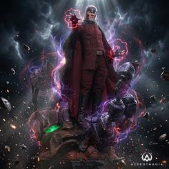 Avengers: Doomsday Movie Masterpiece Figura 1/6 Magneto (Deluxe Version) presenta a Magneto con uniforme burdeos y capa gris en una composición pensada para exposición.