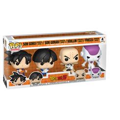 Pack de 4 figuras POP de Dragon Ball Z con Son Goku, Son Gohan, Krillin y Frieza. Los cuatro personajes se presentan juntos en una caja con ventana frontal.