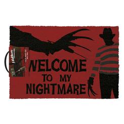 Terrorífico felpudo con el texto Welcome To My Nighmare inspirado en la mítica película de Pesadilla en Elm Street, ideal como felpudo de bienvenida. El regalo ideal para los amantes de esta película.