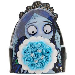 Romance gótico que enamora a primera vista. La Mochila Emily Bouquet – La Novia Cadáver de Loungefly convierte a Emily en un icono de estilo con un arreglo de flores 3D en el frontal,