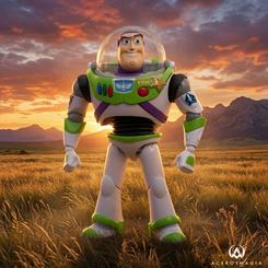 La figura Buzz Lightyear Toy Story impone desde el primer vistazo con su armadura blanca, verde y morada lista para despegar hacia la vitrina. Esta figura de acción Buzz Lightyear de Beast Kingdom traslada al explorador espacial más famoso de Pixar