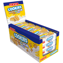 Bandeja con 20 paquetes compuestos por 4 Cookies. Disfruta de tus momentos preferidos con estas deliciosas galletas de avena con leche. Ahora podrás disfrutar de tu película, serie, partido o programa preferido con estas deliciosas galletas. 