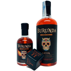 Quiero jugar a un juego… pack Burunda Down to Hell formado por una Botella Burunda, una Botella Burunda II (25 veces más picante) y un dado marcadas por el sello del infierno en un juego de chupitos.