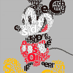 Precioso lienzo realizado en tela sobre un marco de madera de Mickey Mouse creado con letras, el lienzo tiene un tamaño aproximado de 60 x 80 cm., decora tu espacio preferido con este espectacular Canvas.