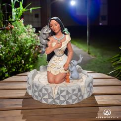 Preciosa figura oficial de Pocahontas, la princesa nativa americana con sus amigos del bosque reunidos a su alrededor. Jim Shore ha elaborado esta figura con unos 18,50 cm., de altura