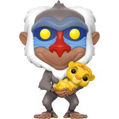 Figura del sabio Rafiki con Simba realizada en vinilo perteneciente a la línea Pop! de Funko. La figura tiene una altura aproximada de 10 cm., y está basado en la película de Disney El Rey León. 