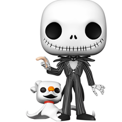 Figura de Jack Skellington y Zero realizada en vinilo perteneciente a la línea Pop! de Funko. La figura tiene una altura aproximada de 25 cm., y está basada en la película de Pesadilla antes de Navidad.