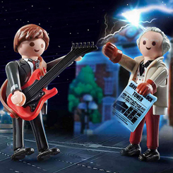 Set Regreso al Futuro Playmobil. Marty Mcfly y Doc Brown con su ropa de 1955. Revive las aventuras de Doc y Marty con este set tan entrañable de Regreso al Futuro (Back to the Future). 