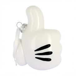 Un guiño festivo y lleno de encanto llega a tu árbol con este adorno de vidrio inspirado en el icónico guante blanco de Mickey Mouse, que mide 12 × 9 cm y refleja la luz con un sutil brillo que realza sus tres líneas negras.