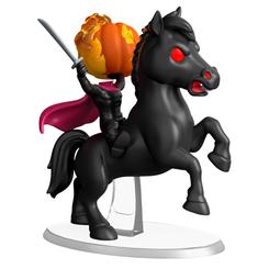 La leyenda de Sleepy Hollow cabalga en esta impresionante figura Funko POP Rides Deluxe de 16,5 cm, donde el Jinete Sin Cabeza emerge con su montura negra y ojos carmesíes, sosteniendo la siniestra calabaza 