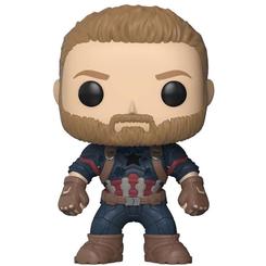 Heroísmo curtido en batalla con la estética de Infinity War. La figura Funko POP de Capitán América (9 cm) presenta el look táctico de Steve Rogers en Avengers: Infinity War, con barba, uniforme oscurecido 