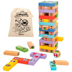 Acción y aprendizaje en cada bloque con el Juego Torre Bloques + Dominó de madera Spidey Marvel, un juego 2 en 1 que combina la clásica torre de bloques de madera con un dominó infantil para crear momentos llenos de ritmo