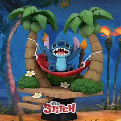 Descubre el adorable Diorama de PVC D-Stage de Stitch en la Hamaca, de la colección Lilo & Stitch. Con un tamaño aproximado de 13 cm, este encantador diorama captura a la perfección la esencia relajada y traviesa de Stitch