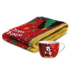Calidez navideña con sello clásico. El Disney – Magic Winter – Giftset Plaid & Breakfast Cup Mickey Mouse combina una manta suave de tacto gustoso con un diseño invernal en rojo y una taza de desayuno