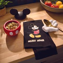 Lleva la magia de Disney a tu cocina con este encantador set de regalo de Mickey Mouse. Incluye un paño de cocina de algodón negro con el rostro sonriente de Mickey y un reposacucharas