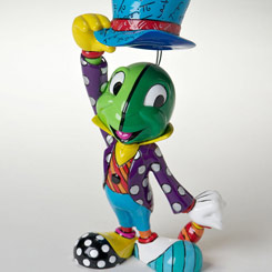 Simpática figura  de Pepito Grillo de Walt Disney realizada por el pintor y escultor Romero Britto, titulada Jiminy Cricket.