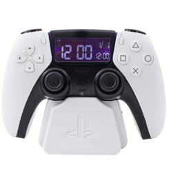 Fabuloso reloj despertador del famoso mando de la PlayStation PS5 en blanco. Pantalla Reverse LCD con sonido de alarma digital. Alimentación USB (cable incluido). 