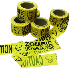 Rollo de Cinta para Acordonar zonas peligrosas de Zombie, con esta cinta de 150 metros de longitud aproximada y con el texto “Caution: Zombie Outbreak Zone”