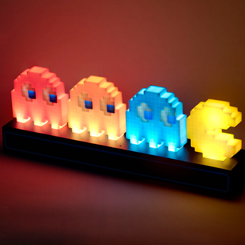 Simpática lámpara en forma de los iconos del Pac-man y Fantasma basada en la fabulosa saga de videojuegos de PAC-MAN. Esta preciosa lámpara tiene unas medidas aproximadas de 20 cm.