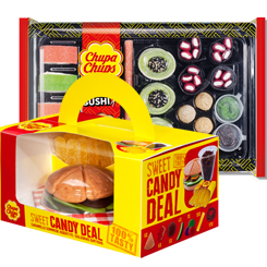 ¿Sushi o Burguer? No tienes que elegir con el combo Take Away podrás tener una Bandeja Candy Sushi Chupa Chups y Combo de Hamburguesa Sweet Candy.