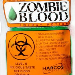 Pack compuesto por 2 bolsas de Sangre de Zombie (bebida energética) 100ml. Nutrientes similares a los de sangre real, fantástico sabor a lima.