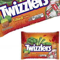 Paquete de Twizzlers Caramel Apple Filled Twists de 291 gr. El regaliz que vuelve locos a los americanos se llama Twizzlers, y los Twizzlers Caramel Apple Filled Twists son los preferidos para celebrar Halloween.