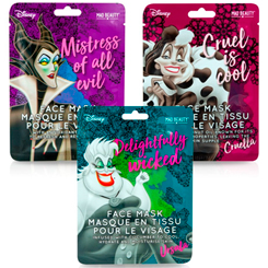 Las Villanas también nos cuidamos... da un toque mágico a tu rutina de cuidado de la piel con este pack de mascarillas faciales de Ursula, Cruella de Vil y Maléfica. Disfruta de un momento placentero mientras hidratas y cuidas tu piel 