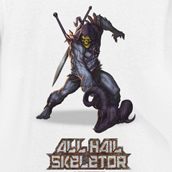 Camiseta con la imagen de Skeletor de los Masters del Universo (Master of the Universe). La Camiseta por la parte delantera tiene la imagen del malvado Skeletor, Masters of the Universe 