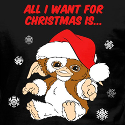 Camiseta de chica  "All I Want for Christmas Is Gizmo" basada en la película de los Gremlins. Disfruta con está camiseta y recuerda las reglas de no mojarlo, no exponerlo a luz intensa (la del Sol lo mataría) 