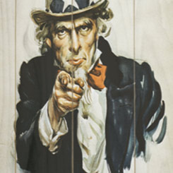 Póster retro realizado en madera del Tío Sam (Uncle Sam), el Póster tiene un tamaño aproximado de 40 x 60 cm., 