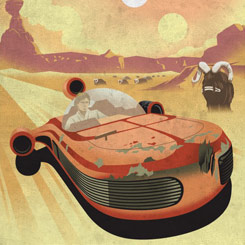 Carismático Póster realizado en metal de Visit Tatooine Galactic Propaganda Collection con la frase "moisture farming at its best!", el Póster tiene un tamaño aproximado de 45 x 32 cm.,