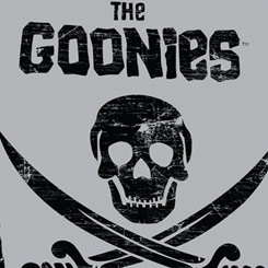 Lienzo realizado en tela de la bandera pirata de The Goonies (Never Say Die), el lienzo tiene un tamaño aproximado de 60 x 80 cm.