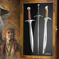 Set de Réplicas en miniatura de las espadas Sting (Dardo) de Bilbo Bolsón, Glamdring de Gandalf y Orcrist de Thorin Oakenshield  de la película El Hobbit.