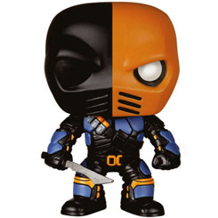 Figura Deathstroke realizada en vinilo perteneciente a la línea Pop! de Funko. La figura tiene una altura aproximada de 10 cm., y está basada en la serie de televisión Arrow del Universo de DC Comics.