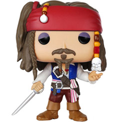 Figura del Capitán Jack Sparrow realizada en vinilo perteneciente a la línea Pop! de Funko. La figura tiene una altura aproximada de 10 cm., y está basada en la película de Disney Piratas del Caribe