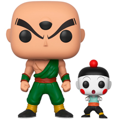 Figura de Tien y Chiaotzu realizada en vinilo perteneciente a la línea Pop! de Funko. La figura tiene una altura aproximada de 10 cm., y está basada en la serie de animación DragonBall Z.