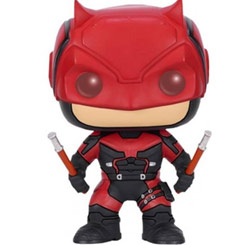 Figura DareDevil realizada en vinilo perteneciente a la línea Pop! de Funko. La figura tiene una altura aproximada de 9 cm., y está basada en la serie de televisión DareDevil del Universo de Marvel Comics realizada por Netflix.