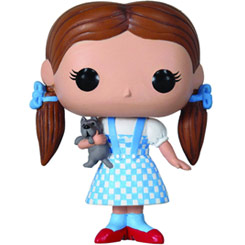 Figura de Dorothy con Toto realizada en vinilo perteneciente a la línea Pop! de Funko. La figura tiene una altura aproximada de 10 cm., y está basada en la película de El Mago de Oz.