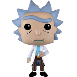 Figura de Rick Sanchez realizada en vinilo perteneciente a la línea Pop! de Funko. La figura tiene una altura aproximada de 10 cm., y está basada en la serie de animación Rick and Morty.