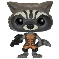 Figura de Rocket Raccoon realizada en vinilo perteneciente a la línea Pop! de Funko. La figura tiene una altura aproximada de 10 cm., y está basada en la película de Guardianes de la Galaxia de Marvel Comics.