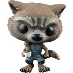 Figura de Rocket Raccoon & Potted Groot realizada en vinilo perteneciente a la línea Pop! de Funko. La figura tiene una altura aproximada de 10 cm., y está basada en la película de Guardianes de la Galaxia de Marvel Comics