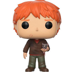 Figura de Ron Weasley con Scabbers realizada en vinilo perteneciente a la línea Pop! de Funko. La figura tiene una altura aproximada de 9 cm., y está basada en la saga de películas de Harry Potter.