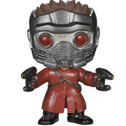 Figura de Star Lord realizada en vinilo perteneciente a la línea Pop! de Funko. La figura tiene una altura aproximada de 10 cm., y está basada en la película de Guardianes de la Galaxia de Marvel Comics. 