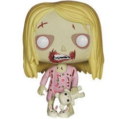 Figura de la chica zombi con el osito Teddy realizada en vinilo perteneciente a la línea Pop! de Funko. La figura tiene una altura aproximada de 10 cm., y está basada en la serie de TV The Walking Dead. 