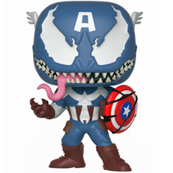 Figura del Capitán América Venomized realizada en vinilo perteneciente a la línea Pop! de Funko. La figura tiene una altura aproximada de 10 cm., En honor al 30 aniversario de Venom.