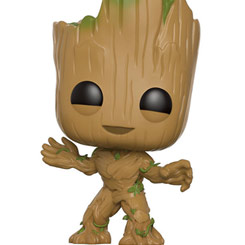 Figura de Young Groot realizada en vinilo perteneciente a la línea Pop! de Funko. La figura tiene una altura aproximada de 10 cm., y está basada en la película de Guardianes de la Galaxia de Marvel Comics.