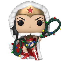 Figura de Wonder Woman en Navidad realizada en vinilo perteneciente a la línea Pop! de Funko. La figura tiene una altura aproximada de 10 cm., y está basada en los personajes de DC Comics.