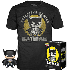 Pack compuesto por una camiseta de Detective Comics Batman y una figura de Batman realizada en vinilo perteneciente a la línea Pop! de Funko. La figura tiene una altura aproximada de 9 cm.,